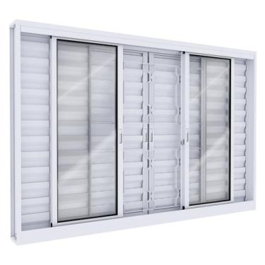 Imagem de Janela Veneziana Aço Grade Mosaico 6 Folhas Vidro Liso 100x150cm Branc