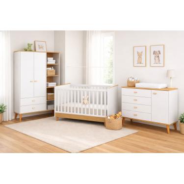 Imagem de Conjunto Quarto Infantil Ternura Bartira Cômoda 5 Gavetas Berço 2 em 1 Guarda-Roupa 2 Portas Colchão Herval Espuma D18