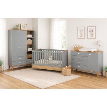 Imagem de Conjunto Quarto Infantil Ternura Bartira Cômoda 5 Gavetas Berço 2 em 1 Guarda-Roupa 2 Portas Colchão Herval Espuma D18