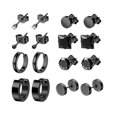 Imagem de Conjunto De Brincos Masculinos Minimalistas Pretos De Aço Inoxidável C