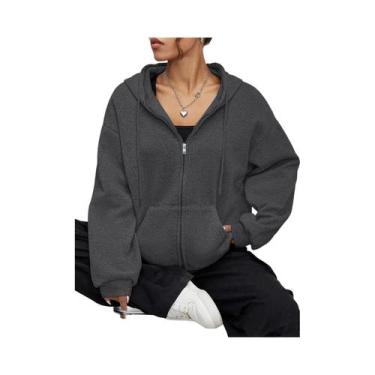 Imagem de Moletom Feminino Oversized Com Capuz De Fleece Quente E Zíper, Moda Ca