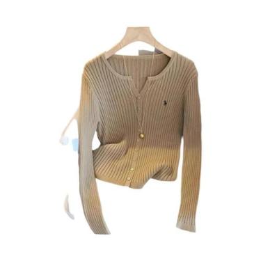 Imagem de Suéter Feminino Slim Fit Com Decote U, Pullover Básico De Botão Para O