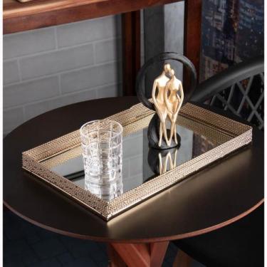 Imagem de Bandeja Decorativa Wolff de Inox com Espelho Dourada 41x26x4
