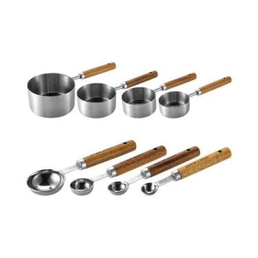 Imagem de Conjunto De Colheres E Copos Medidores De Aço Inoxidável Com Cabos De 
