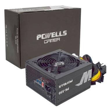 Imagem de Fonte Gamer PCWells PK-550, 400W Real, C/ Cabo de Energia, Silenciosa, Preta - PK550ESG...