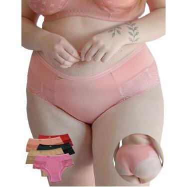 Imagem de 10 Calcinha plus size Feminina microfibra e renda cintura alta lateral