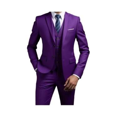 Imagem de Terno Masculino Estilo Britânico Em Cor Sólida, Blazer, Colete E Calça