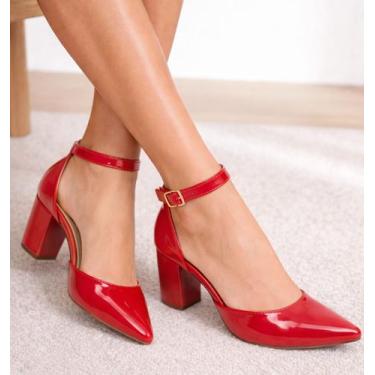 Imagem de Sapato Scarpin Salto Médio Baixo Grosso Bico Fino 6,5cm Social Feminin