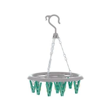Imagem de Mini Varal Redondo 16 Prendedores Flash Limp, Verde e Branco