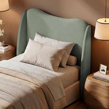 Imagem de Cabeceira Orgânica Para Cama Box Viúva Luma 120cm Bouclê Verde Menta - Desk Design