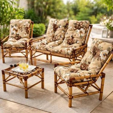 Imagem de Kit Completo Cadeiras Cana Da Índia Confortável C/ Almofadas - A Varan