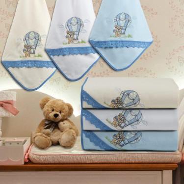 Imagem de Kit 3 Cueiro Manta Flanelado Bordado Luxo Bebê Maternidade - Raga Deco