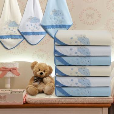 Imagem de Kit 6 Cueiro Flanelado Manta Bordado Maternidade Luxo Bebê - LuxBella,