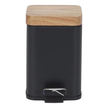 Imagem de Lixeira Banheiro 3l Preta Madeira E Aco 25x16cm Com Pedal