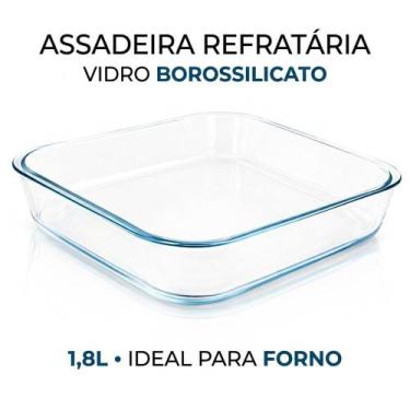 Imagem de Assadeira Travessa Refratária Quadrada 1,8 Litros Vidro Borossilicato 
