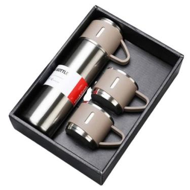 Imagem de Garrafa Térmica Inox Deluxe 500ml com 3 Mini Copos Inox  Mantém a Temp