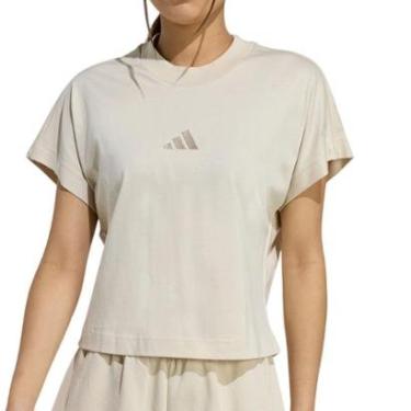 Imagem de Camiseta Feminina Adidas Cropped Crystal Linen Bege - JY78-Feminino