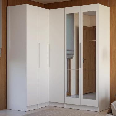 Imagem de Guarda-Roupa Modulado de Canto 310 cm 5 Portas com Espelhos 2 Gavetas Branco Neo Madesa 04