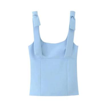 Imagem de Top Slim Amarelo Com Laço Para Mulheres, Camiseta Sexy E Chic Com Zípe