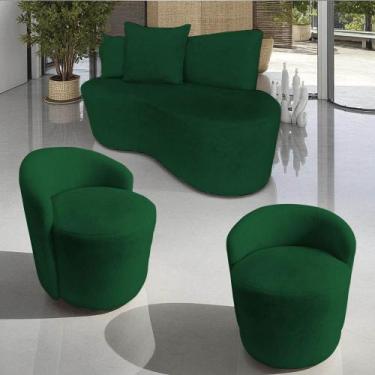 Imagem de Kit Namoradeira + 2 Poltronas Yara Orgânica Bouclé Verde - Mazzero Dec