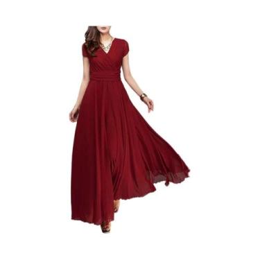 Imagem de Vestido De Praia Sexy Boho Para Mulheres, Manga Curta, Decote Em V Pro