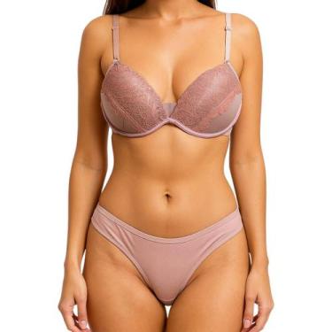 Imagem de Sutiã Bojo e Calcinha Conjunto Feminino De Lingerie - Kdin, Rosa bb, G