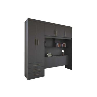 Imagem de Guarda Roupa Casal 5 Portas e 3 Gavetas c/ Cama PH 1801 Grafite - Herv
