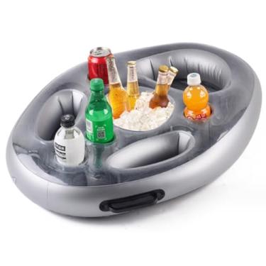 Imagem de Suporte de bebida flutuante inflável com boia de grande capacidade para piscinas e banheira de hidromassagem, suporte de bebida flutuante inflável divertido para piscina com suporte de copo, flutuador