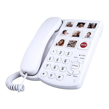 Imagem de Benotek Telefone com imagem de botão grande com fio para idosos com rediscagem de alto-...