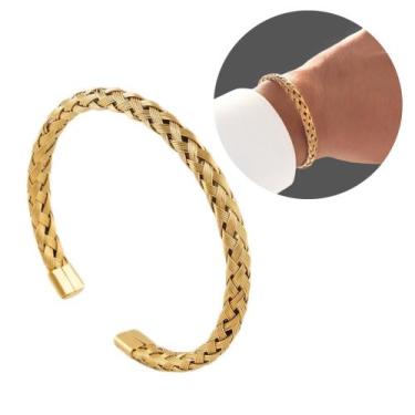 Imagem de Bracelete Masculino Dourado em Aço Inoxidável  Luxo e Estilo com Banho