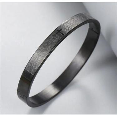 Imagem de Bracelete masculino Oração Pai Nosso Preto e prata/ Pulseira masculina