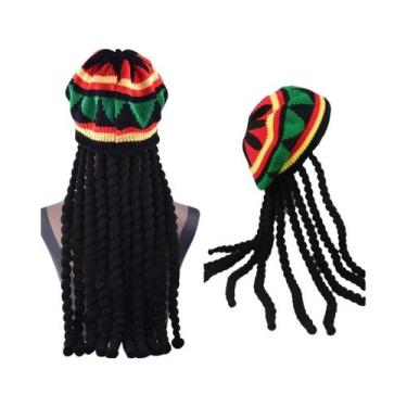 Imagem de Peruca Trançada Jamaicana Unissex Com Gorro De Malha, Boné De Dreadloc