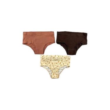 Imagem de Kit de Calcinhas Lobinha - 3 Unidades em Algodão e Elastano, Cocoa bea