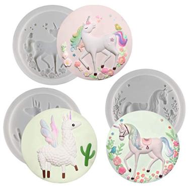 Imagem de Conjunto de moldes de silicone para decoração de bolos de lamacora de unicórnio, topo de cupcake, chocolate, resina de epóxi, projetos de artesanato de arte de argila de polímero