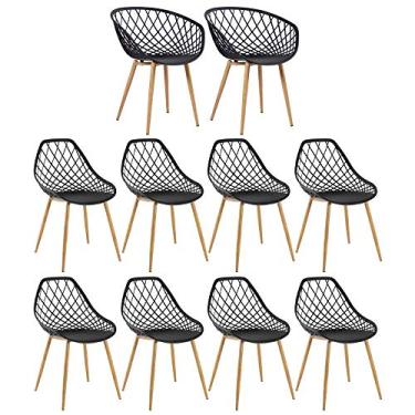 Imagem de Loft7, Kit 2x Cadeiras Clarice Nest com braços + 8 Cadeiras Cleo, Metal e Polipropileno, Sala de Estar, Jantar, Cozinha e Comercial - Preto