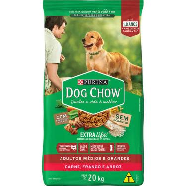 Imagem de Ração Seca Nestlé Purina Dog Chow Extra Life Carne, Frango e Arroz Cães Adultos Raças Médias e Grandes - 20 Kg