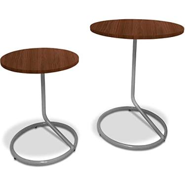 Imagem de Conjunto Jogo 2 Mesas De Canto Lateral Redonda Jasper Com Tampo Em MDF - Prata/Villandry