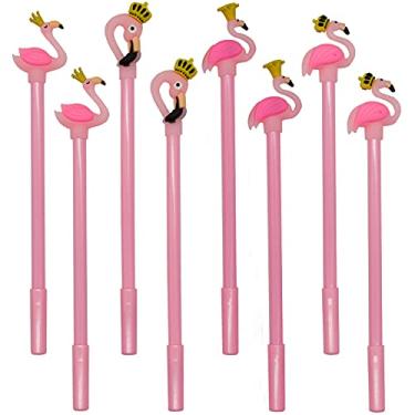 Imagem de Caneta esferográfica Maydahui 8 peças de flamingo, refil de design de coroa bonita, canetas de tinta de gel preta, para lembranças de festa, material para estudantes de escritório