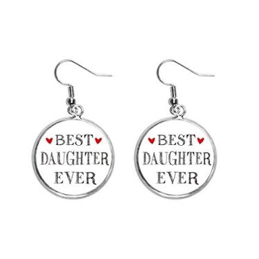 Imagem de Best daughter ever Citação de coração brinco pendente prata joia feminina