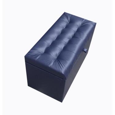Imagem de Puff Baú Retangular Para Sala, Quarto C/ Pistão Á Gás - Azul Marinho Material Sintético