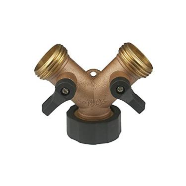 Imagem de C/H Divisor de mangueira de jardim de latão bidirecional com válvula Y e divisor de mangueira de 2 vias, rosca de 1,9 cm, conector de mangueira com válvulas de ligar/desligar individuais para jardim