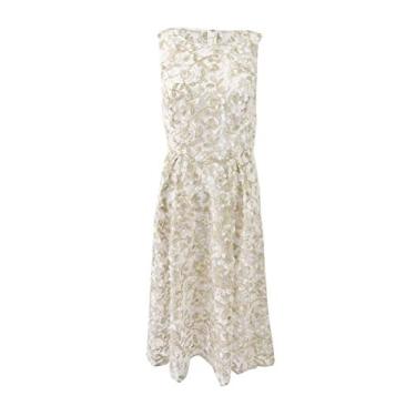 Imagem de Adrianna Papell Bordado 3D feminino justo e flare, Marfim/Ouro, 40
