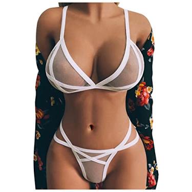 Imagem de Masbird Conjunto de lingerie feminina para sexo impertinente com aro recortado, 2 peças, sutiã e calcinha, conjunto de lingerie de renda, Branco, Medium