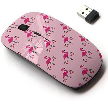 Imagem de Mouse sem fio 2.4G com design de padrão bonito para todos os laptops e desktops com nano receptor - lata de flamingos rosa