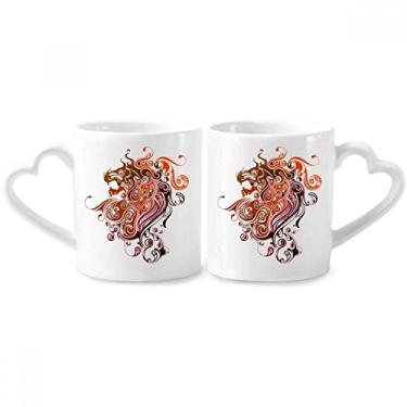 Imagem de Conjunto de canecas de porcelana para casais, desenho de dragão colorido, coração