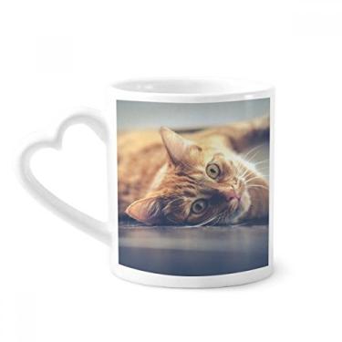 Imagem de Caneca com foto de gato amarelo animal caneca de cerâmica copo de coração de vidro