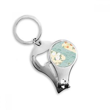 Imagem de Flores Folhas Ondas Padrão Japão Alicate de unha Chaveiro Abridor de Garrafas Cortador