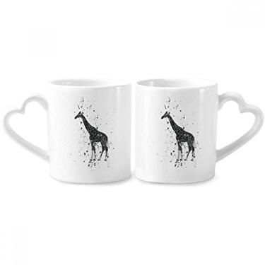 Imagem de Conjunto de canecas de porcelana para casais, cinzas, animais com desenho de girafa, coração