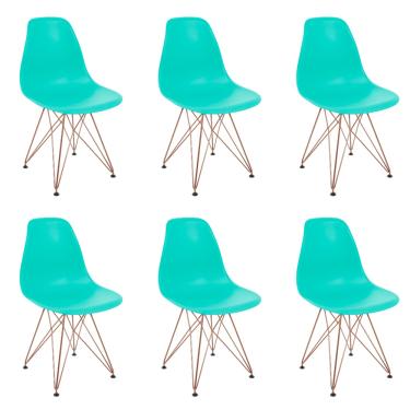 Imagem de Kit 6 Cadeiras Eames Eiffel Jantar Azul Tiffany Ferro Cobre