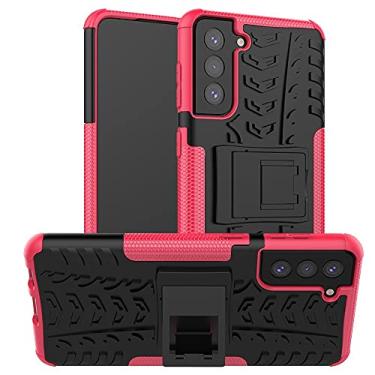 Imagem de Capa protetora de telefone compatível com Samsung Galaxy S21 Plus, TPU + PC Bumper híbrido capa robusta de grau militar, capa de telefone à prova de choque com suporte (cor: vermelho rosa)